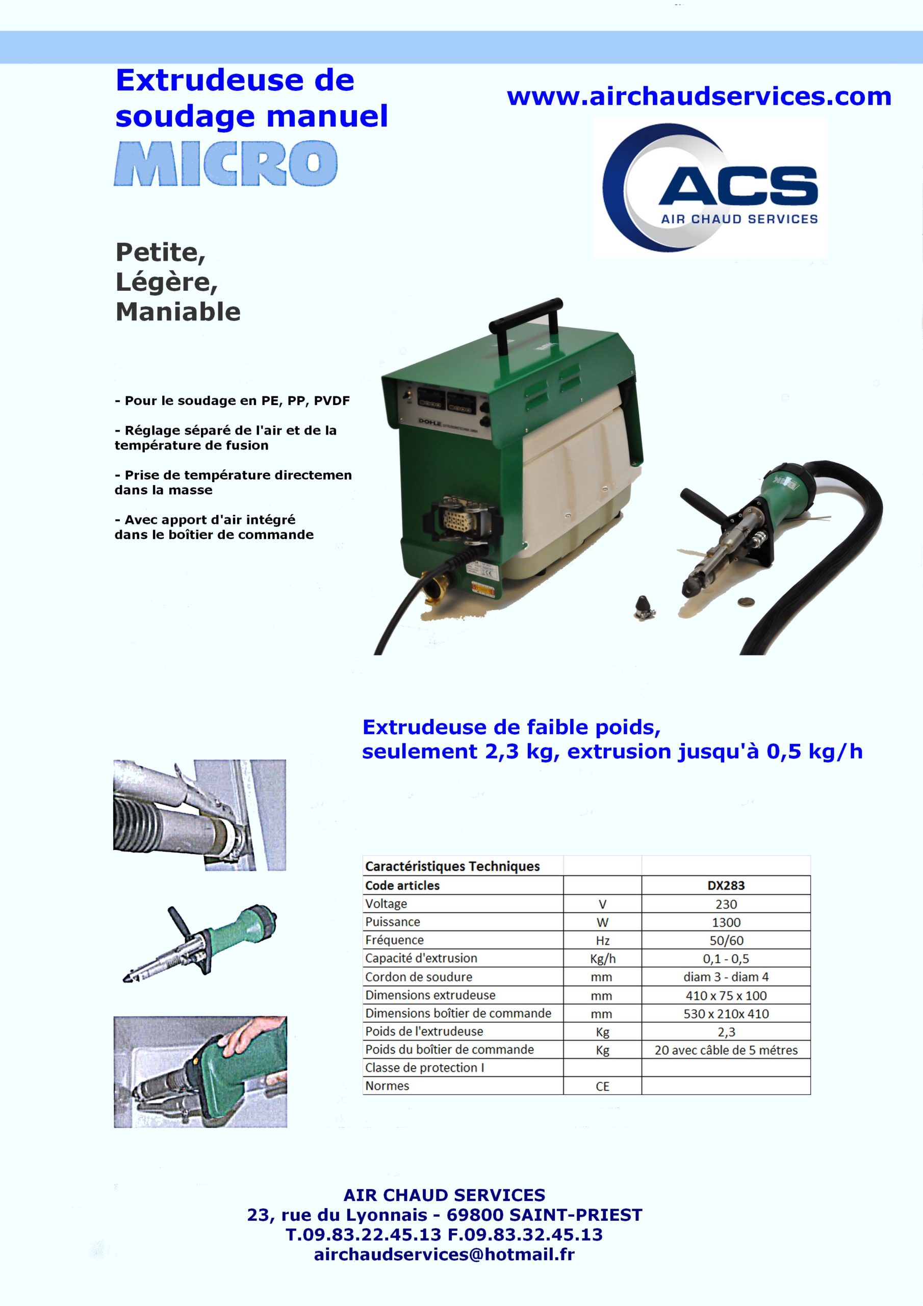 Extrudeuse ultra maniable pour soudage plastique